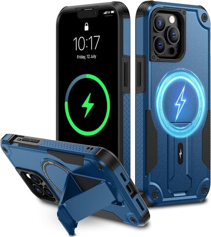 حافظة Caka لهاتف iPhone 13 Pro Max مع حامل غير مرئي، حافظة iPhone 12 Pro Max [متوافقة مع MagSafe] [حماية من السقوط العسكري] حافظة واقية مضادة للصدمات لهاتف iPhone 12/13 Pro Max 6.7 بوصة أزرق in Kuwait