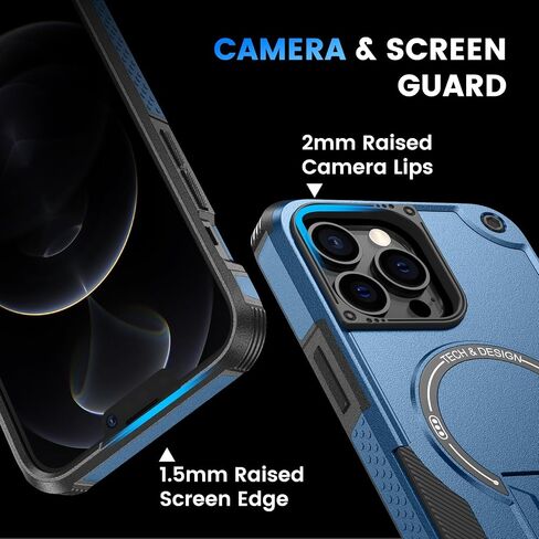 حافظة Caka لهاتف iPhone 13 Pro Max مع حامل غير مرئي، حافظة iPhone 12 Pro Max [متوافقة مع MagSafe] [حماية من السقوط العسكري] حافظة واقية مضادة للصدمات لهاتف iPhone 12/13 Pro Max 6.7 بوصة أزرق in Kuwait