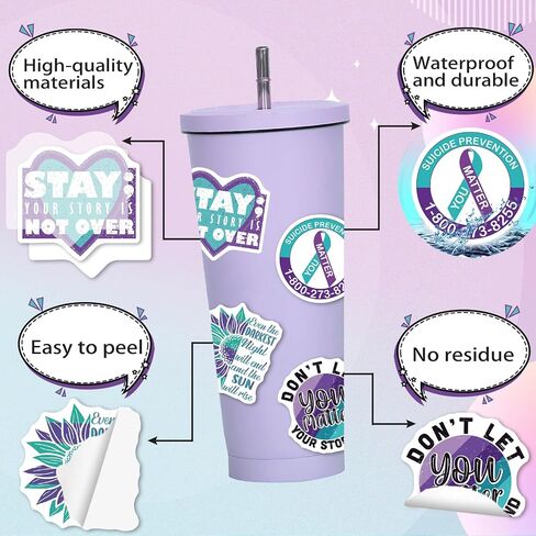 DECYOOL 100Pcs Suicide Mental Health Awareness Stickers Bulk Decals in Kuwait