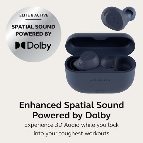 Jabra Elite 8 Active Gen 2 Bluetooth Wireless Earbuds with Dolby Audio Spatial Sound - Advanced Workout Waterproof Headphones with Noise Cancelling, Military Grade with Smart Case - Navy in Saudi Arabia