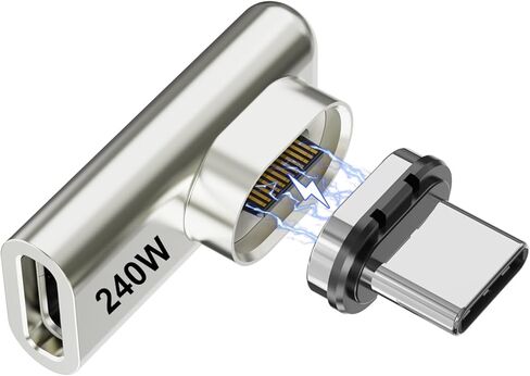 محول USB C مغناطيسي 240 وات، محول USB C مغناطيسي 90 درجة قابل للفصل، 24 دبوس مع PD شحن سريع 40 جيجابت في الثانية 8K 60 هرتز لـ Thunderbolt 3/4، MacBook Pro/Air/، PS5 PSVR2 in Kuwait