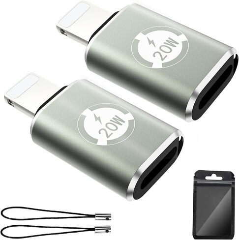 محول TiMOVO 20 وات USB C إلى Lightn-ing مع حامل مضاد للفقد، محول شحن سريع من أنثى إلى ذكر، حزمة من 2 محول Lightn-ing متوافق مع iPhone 14/13/12/11، مستقيم، رمادي فاتح أخضر in Saudi Arabia