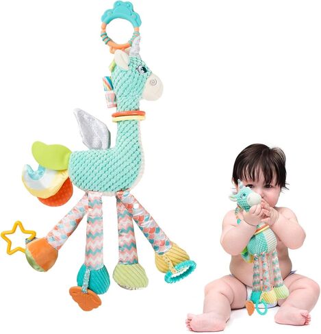 Koty Baby Hanging Toys, Plush Animals Baby Rattle Crinkle Squeaky Toys, Car Seat Stroller Mobile Toys for 0 3 6 9 12 Months, Sensory Learning Toys Gift for Newborn Infant (Green) in Saudi Arabia