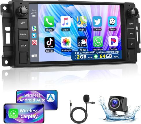 Podofo 【ترقية 2G+64G】 ستيريو سيارة لسيارة Jeep/Dodge/Chevrolet/Chrysler مع Carplay&Android Auto، راديو وسائط متعددة بشاشة لمس 7 بوصة مع WiFi/Bluetooth/GPS/مرآة Link/AI Voice/FM&RDS+كاميرا احتياطية AHD + ميكروفون in Saudi Arabia