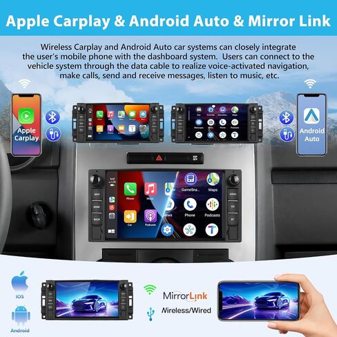 Podofo 【ترقية 2G+64G】 ستيريو سيارة لسيارة Jeep/Dodge/Chevrolet/Chrysler مع Carplay&Android Auto، راديو وسائط متعددة بشاشة لمس 7 بوصة مع WiFi/Bluetooth/GPS/مرآة Link/AI Voice/FM&RDS+كاميرا احتياطية AHD + ميكروفون in Saudi Arabia