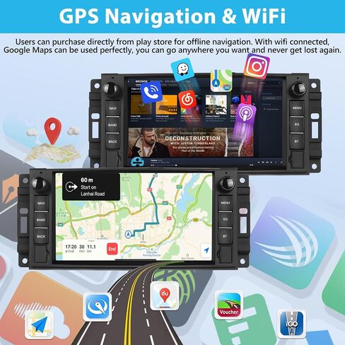 Podofo 【ترقية 2G+64G】 ستيريو سيارة لسيارة Jeep/Dodge/Chevrolet/Chrysler مع Carplay&Android Auto، راديو وسائط متعددة بشاشة لمس 7 بوصة مع WiFi/Bluetooth/GPS/مرآة Link/AI Voice/FM&RDS+كاميرا احتياطية AHD + ميكروفون in Saudi Arabia
