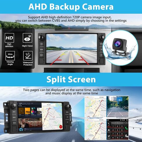 Podofo 【ترقية 2G+64G】 ستيريو سيارة لسيارة Jeep/Dodge/Chevrolet/Chrysler مع Carplay&Android Auto، راديو وسائط متعددة بشاشة لمس 7 بوصة مع WiFi/Bluetooth/GPS/مرآة Link/AI Voice/FM&RDS+كاميرا احتياطية AHD + ميكروفون in Saudi Arabia