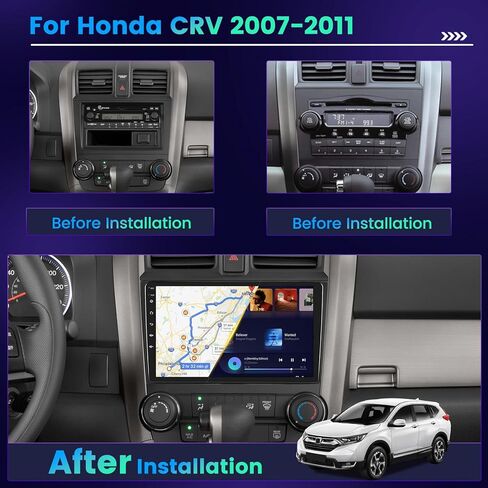 Hikity 8 Core 4+64GB Carplay Radio for Honda CRV 2007-2011 Android Car Stereo مع Carplay Wireless Android Auto Support SIM Card، 9 بوصة تعمل باللمس GPS Bluetooth AM/FM/RDS EQ DSP كاميرا احتياطية MIC in Saudi Arabia