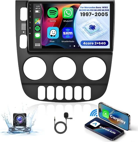 【2G+64G】 لسيارة Mercedes Benz W163 ML320 ML350 ML400 ML500 1997-2005 ستيريو راديو السيارة Android، Carplay اللاسلكي Android Auto 9 بوصة مستقبل صوت بلوتوث للسيارة GPS واي فاي كاميرا احتياطية FM/RDS HiFi SWC in Saudi Arabia