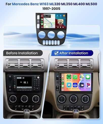 【2G+64G】 لسيارة Mercedes Benz W163 ML320 ML350 ML400 ML500 1997-2005 ستيريو راديو السيارة Android، Carplay اللاسلكي Android Auto 9 بوصة مستقبل صوت بلوتوث للسيارة GPS واي فاي كاميرا احتياطية FM/RDS HiFi SWC in Saudi Arabia