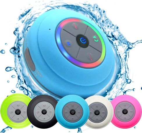 مكبر صوت بلوتوث LED مقاوم للماء من Guppy وراديو FM وقارئ بطاقة TF، موديل 2016 مناسب للأطفال، أزرار تحكم مدمجة، مكبر صوت، كوب شفط قوي أفضل للاستخدام الداخلي والخارجي (أزرق) in Kuwait