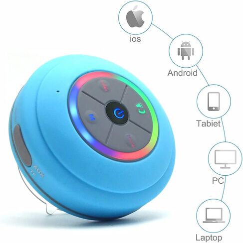 مكبر صوت بلوتوث LED مقاوم للماء من Guppy وراديو FM وقارئ بطاقة TF، موديل 2016 مناسب للأطفال، أزرار تحكم مدمجة، مكبر صوت، كوب شفط قوي أفضل للاستخدام الداخلي والخارجي (أزرق) in Kuwait