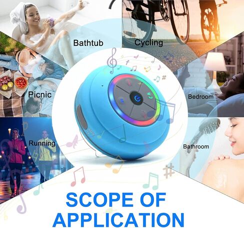 مكبر صوت بلوتوث LED مقاوم للماء من Guppy وراديو FM وقارئ بطاقة TF، موديل 2016 مناسب للأطفال، أزرار تحكم مدمجة، مكبر صوت، كوب شفط قوي أفضل للاستخدام الداخلي والخارجي (أزرق) in Kuwait