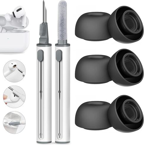 أطراف أذن بديلة من السيليكون لأجهزة AirPods Pro وAirPods Pro الجيل الثاني، مع فتحة لتقليل الضوضاء وشاشة مدمجة للحماية من الغبار، مجموعة تنظيف 3 في 1 لحقيبة شحن USB-C - 3 أحجام (S/M/L) in Kuwait