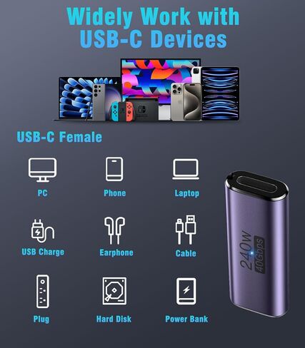 محول MoKo USB C أنثى إلى أنثى، وصلة USB C تدعم الشحن السريع 240 وات/نقل بيانات 40 جيجابت في الثانية، موسع USB من النوع C مع فيديو 8K@60 هرتز لأجهزة MacBook وiPad وThunderbolt 4/3-1 Pack in Saudi Arabia