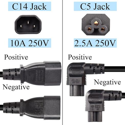 سلك طاقة GELRHONR 0.5 متر C14 إلى C5، كابل محول 18AWG IEC 320 C14 ذكر إلى C5 أنثى، 2.5 أمبير 250 فولت تيار متردد ميكي ماوس أنثى 3 أقطاب إلى C14 سلك محول طاقة للكمبيوتر المحمول (أسود-0.5 متر) in Saudi Arabia