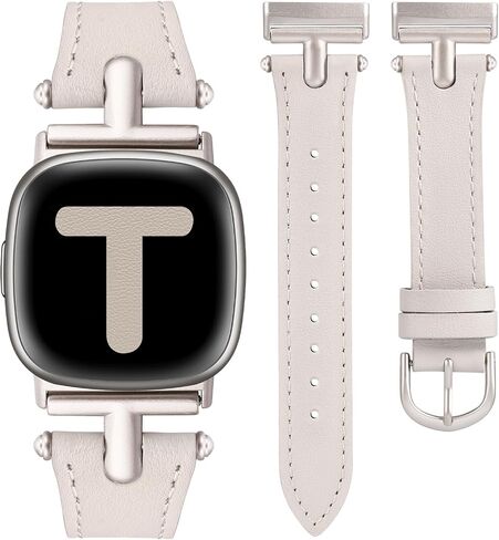 حزام جلدي من Wearlizer متوافق مع نطاقات Fitbit Sense/Fitbit Versa 3 نطاقات/Sense 2 نطاقات/Fitbit Versa 4 نطاقات للنساء، حزام جلد بإبزيم معدني أنيق على شكل حرف T لساعة Versa 3 4/Sense/Sense 2 in Kuwait