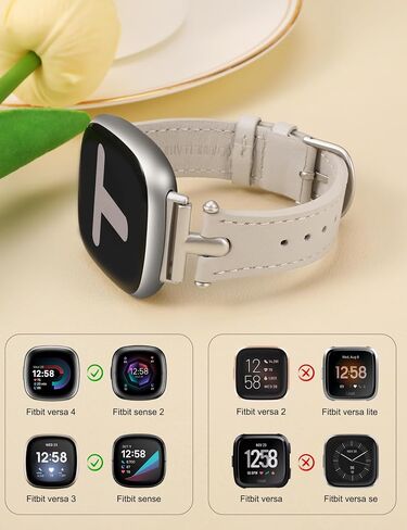 حزام جلدي من Wearlizer متوافق مع نطاقات Fitbit Sense/Fitbit Versa 3 نطاقات/Sense 2 نطاقات/Fitbit Versa 4 نطاقات للنساء، حزام جلد بإبزيم معدني أنيق على شكل حرف T لساعة Versa 3 4/Sense/Sense 2 in Kuwait