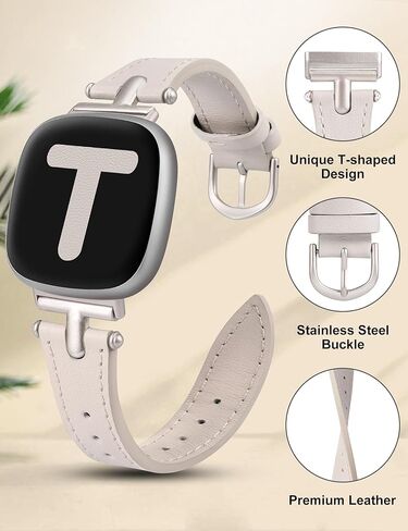حزام جلدي من Wearlizer متوافق مع نطاقات Fitbit Sense/Fitbit Versa 3 نطاقات/Sense 2 نطاقات/Fitbit Versa 4 نطاقات للنساء، حزام جلد بإبزيم معدني أنيق على شكل حرف T لساعة Versa 3 4/Sense/Sense 2 in Kuwait