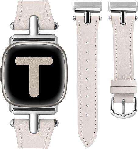 حزام جلدي من Wearlizer متوافق مع نطاقات Fitbit Sense/Fitbit Versa 3 نطاقات/Sense 2 نطاقات/Fitbit Versa 4 نطاقات للنساء، حزام جلد بإبزيم معدني أنيق على شكل حرف T لساعة Versa 3 4/Sense/Sense 2 in Kuwait