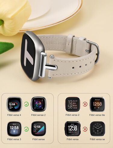 حزام جلدي من Wearlizer متوافق مع نطاقات Fitbit Sense/Fitbit Versa 3 نطاقات/Sense 2 نطاقات/Fitbit Versa 4 نطاقات للنساء، حزام جلد بإبزيم معدني أنيق على شكل حرف T لساعة Versa 3 4/Sense/Sense 2 in Kuwait