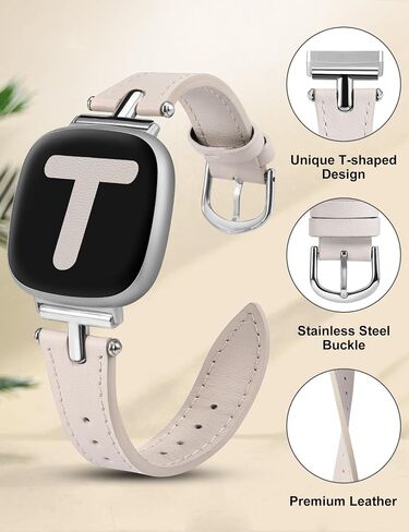 حزام جلدي من Wearlizer متوافق مع نطاقات Fitbit Sense/Fitbit Versa 3 نطاقات/Sense 2 نطاقات/Fitbit Versa 4 نطاقات للنساء، حزام جلد بإبزيم معدني أنيق على شكل حرف T لساعة Versa 3 4/Sense/Sense 2 in Kuwait