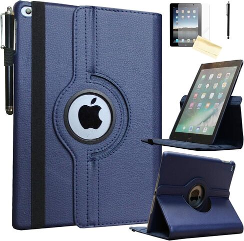 Smart Case for iPad 5th / 6th Generation with Pencil Holder, Rotating Stand Magnetic Auto Wake Up/Sleep Cover for 2017/2018 iPad 9.7 Model A1893 A1954 A1822 A1823 (Navy Blue) in Saudi Arabia