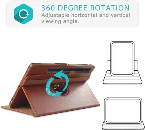 Case Compatible with Tablet Samsung Galaxy Tab S9 FE Plus S9 Plus S8 Plus S7 FE S7 Plus 12.4 Inch,Cover 360° Rotating Stand PU Leather for Galaxy Tab S9 FE+ S9 + S8+ S7+ 12.4,Brown in Saudi Arabia