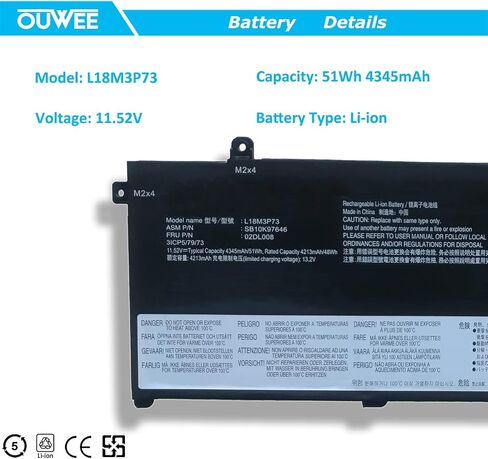 L18M3P73 L18M3P74 Laptop Battery Compatible with Lenovo ThinkPad T490 T495 P43S Series L18L3P73 SB10K97645 02DL007 L18M4P73 SB10K97646 L18C3P72 L18M4P74 L18C3P71 SB10K97648 11.52V 51Wh 4345mAh in Saudi Arabia