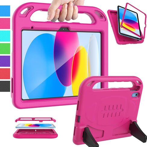 iPad 10th Generation Case for Kids, iPad 10.9 Inch Case with Built-in Screen Protector, Durable Lightweight Shockproof Handle Stand Child Cover Case for iPad 10th Gen 2022 Release - Rose in Kuwait