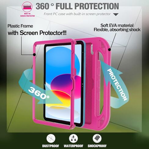 iPad 10th Generation Case for Kids, iPad 10.9 Inch Case with Built-in Screen Protector, Durable Lightweight Shockproof Handle Stand Child Cover Case for iPad 10th Gen 2022 Release - Rose in Kuwait