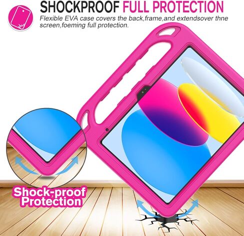 iPad 10th Generation Case for Kids, iPad 10.9 Inch Case with Built-in Screen Protector, Durable Lightweight Shockproof Handle Stand Child Cover Case for iPad 10th Gen 2022 Release - Rose in Kuwait