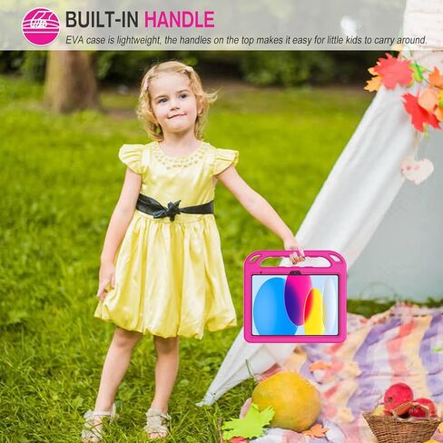 iPad 10th Generation Case for Kids, iPad 10.9 Inch Case with Built-in Screen Protector, Durable Lightweight Shockproof Handle Stand Child Cover Case for iPad 10th Gen 2022 Release - Rose in Kuwait