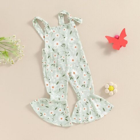 Baby Girl Flare Jumpsuit Toddler Floral Bell Bottom Romper Daisy Sleeveless Suspender Pants Infant Wide Leg Overalls in Saudi Arabia