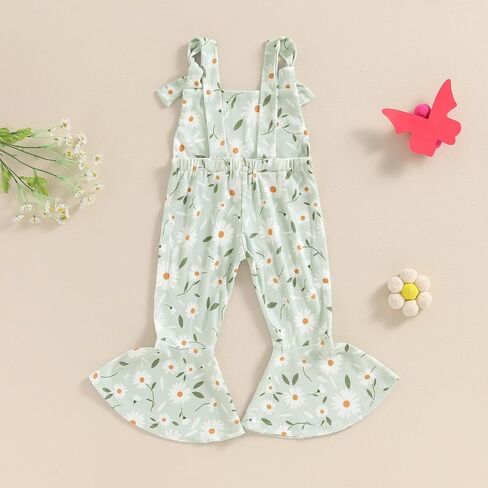 Baby Girl Flare Jumpsuit Toddler Floral Bell Bottom Romper Daisy Sleeveless Suspender Pants Infant Wide Leg Overalls in Saudi Arabia