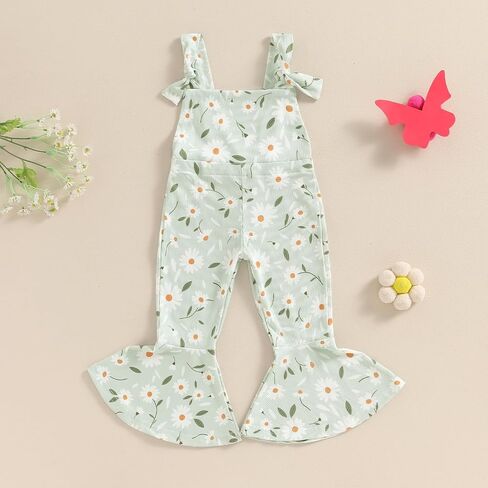 Baby Girl Flare Jumpsuit Toddler Floral Bell Bottom Romper Daisy Sleeveless Suspender Pants Infant Wide Leg Overalls in Saudi Arabia