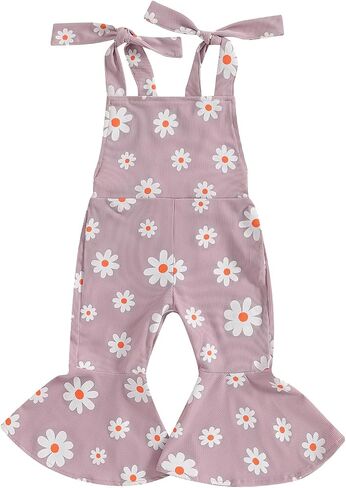 Toddler Daisy Outfit Baby Girl Bell Bottom Romper Sleeveless Flare Jumpsuit Wide Leg Floral Overalls Summer Clothes in Saudi Arabia