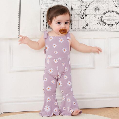 Toddler Daisy Outfit Baby Girl Bell Bottom Romper Sleeveless Flare Jumpsuit Wide Leg Floral Overalls Summer Clothes in Saudi Arabia