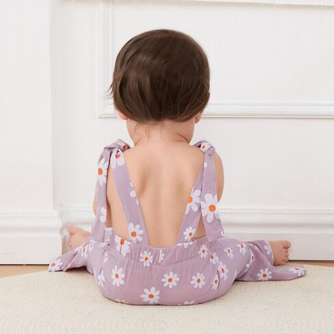 Toddler Daisy Outfit Baby Girl Bell Bottom Romper Sleeveless Flare Jumpsuit Wide Leg Floral Overalls Summer Clothes in Saudi Arabia