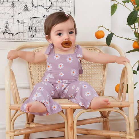 Toddler Daisy Outfit Baby Girl Bell Bottom Romper Sleeveless Flare Jumpsuit Wide Leg Floral Overalls Summer Clothes in Saudi Arabia