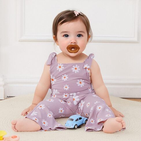 Toddler Daisy Outfit Baby Girl Bell Bottom Romper Sleeveless Flare Jumpsuit Wide Leg Floral Overalls Summer Clothes in Saudi Arabia