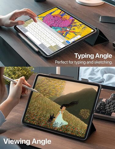 حافظة TineeOwl Mocha iPad Pro مقاس 12.9 بوصة 2022، 2021، 2020، 2018 (الجيل السادس، الخامس، الرابع، الثالث) حافظة شفافة نحيفة للغاية مع حامل قلم رصاص + غطاء حامل ثلاثي الطي، خفيف الوزن (أسود بلوري/ظهر شفاف) in Kuwait