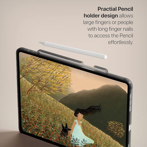 حافظة TineeOwl Mocha iPad Pro مقاس 12.9 بوصة 2022، 2021، 2020، 2018 (الجيل السادس، الخامس، الرابع، الثالث) حافظة شفافة نحيفة للغاية مع حامل قلم رصاص + غطاء حامل ثلاثي الطي، خفيف الوزن (أسود بلوري/ظهر شفاف) in Kuwait