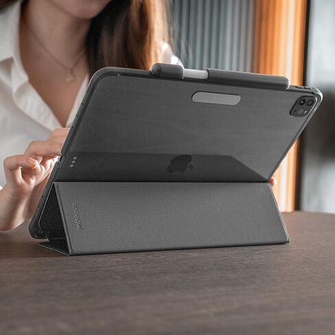 حافظة TineeOwl Mocha iPad Pro مقاس 12.9 بوصة 2022، 2021، 2020، 2018 (الجيل السادس، الخامس، الرابع، الثالث) حافظة شفافة نحيفة للغاية مع حامل قلم رصاص + غطاء حامل ثلاثي الطي، خفيف الوزن (أسود بلوري/ظهر شفاف) in Kuwait