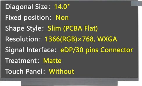 شاشة جديدة مقاس 14 بوصة eDP 30 pins 1366×768 بديلة غير لامعة لشاشة الكمبيوتر المحمول N140BGA-EA4 Rev.C2/C3/C4 NT140WHM-44/46/49/61 B140XTN07.2/6 MB140AN01-1/2/5 LED (لجهاز NT140WHM) -44/46/49/61) in Kuwait