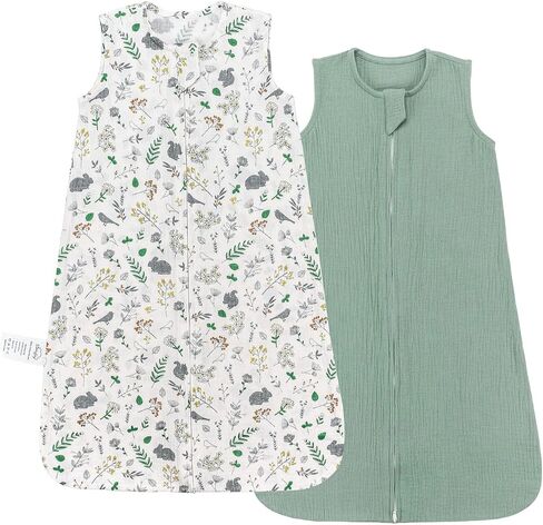 SIMYJOY Muslin Sleep Sack 6-12 Months, 0.5 Tog Sleep Sack Baby Wearable Blanket, Breathable Sleep Sacks 2 Pack, Garden Bunny White Green in Saudi Arabia