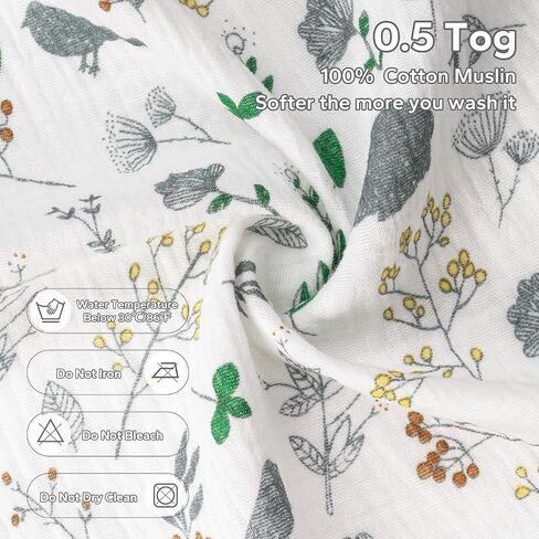 SIMYJOY Muslin Sleep Sack 6-12 Months, 0.5 Tog Sleep Sack Baby Wearable Blanket, Breathable Sleep Sacks 2 Pack, Garden Bunny White Green in Saudi Arabia