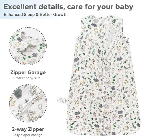 SIMYJOY Muslin Sleep Sack 6-12 Months, 0.5 Tog Sleep Sack Baby Wearable Blanket, Breathable Sleep Sacks 2 Pack, Garden Bunny White Green in Saudi Arabia