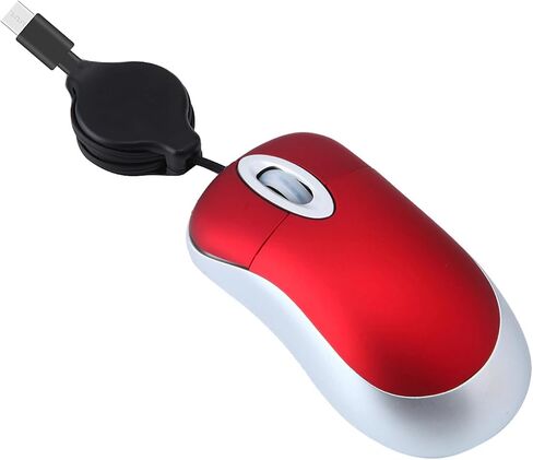 HXMJ USB-C ماوس صغير سلكي، ماوس سفر صغير مع كابل قابل للسحب - أحمر in Saudi Arabia