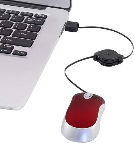 HXMJ USB-C ماوس صغير سلكي، ماوس سفر صغير مع كابل قابل للسحب - أحمر in Saudi Arabia